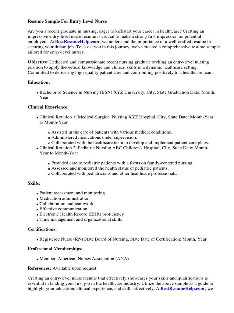 Resume Sample For Entry Level Nurse - 1