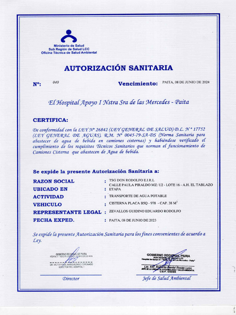 B5Q 978 Autorizacion Sanitaria 20230609 - 17174713 | PDF