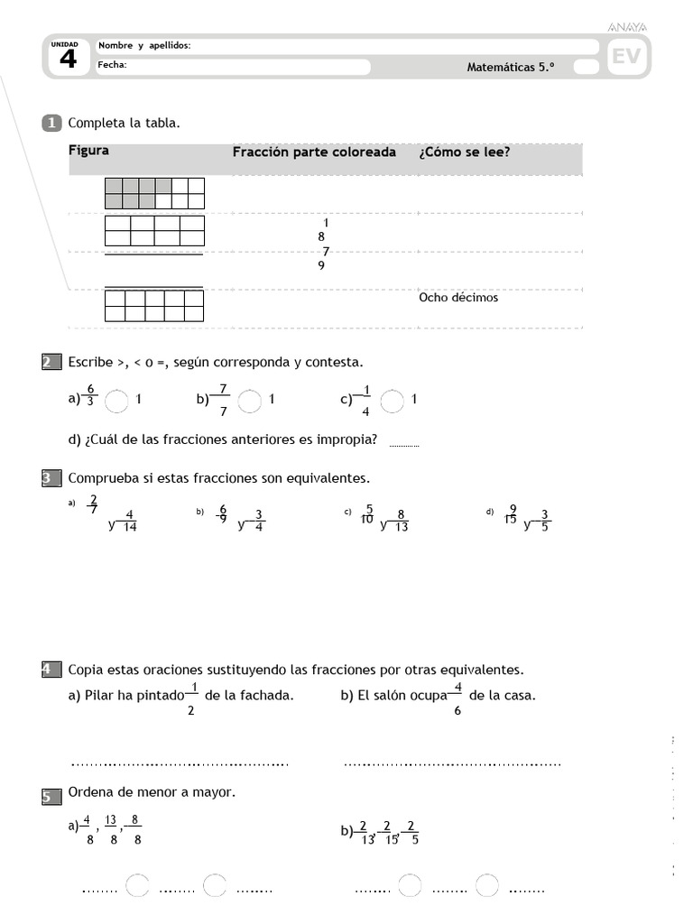 Examen de Matemáticas 5.º Primaria | PDF | Matemáticas