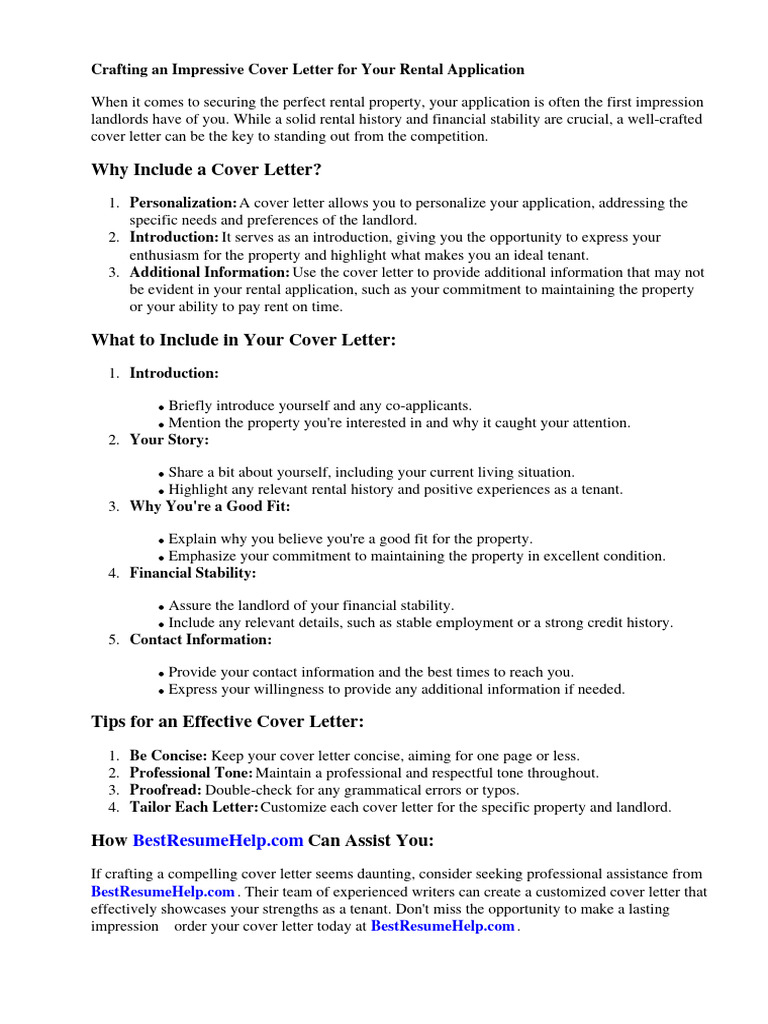 Crafting Your Rental Application Cover Letter | PDF | Renting | Lease