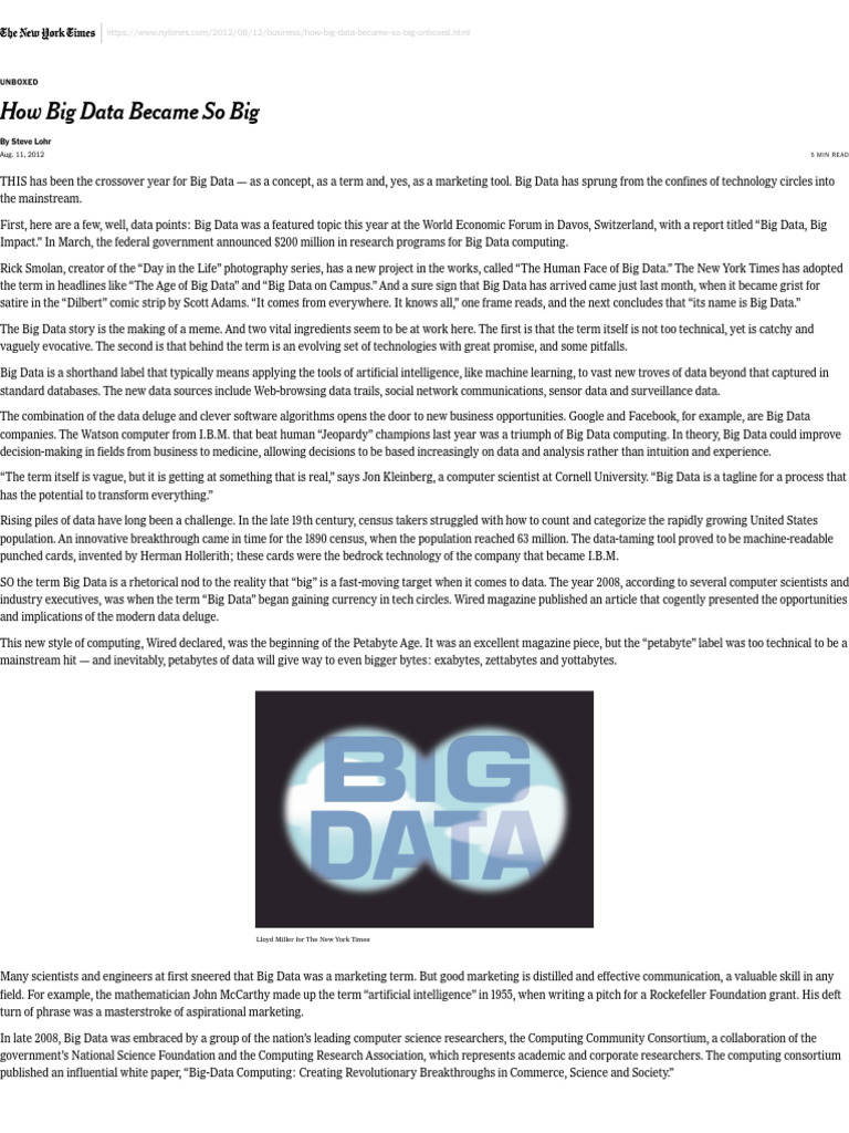 How Big Data Became So Big - Unboxed - The New York Times | PDF | Big ...