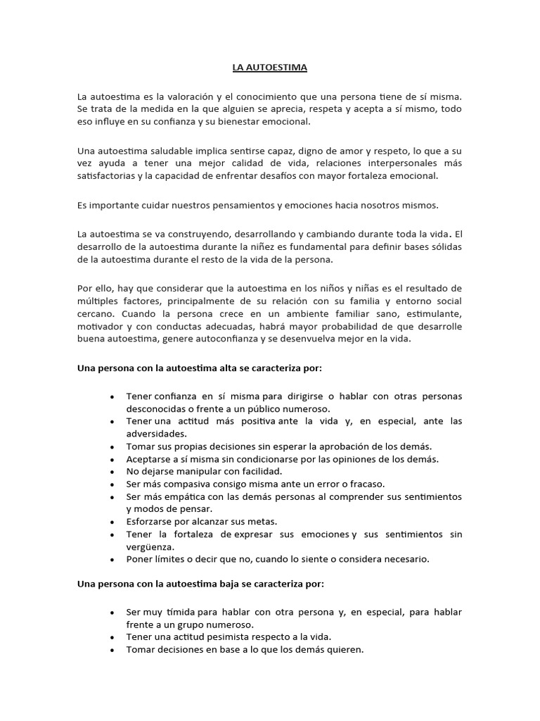 Importancia de la Autoestima en la Vida | PDF | Autoestima | Las emociones
