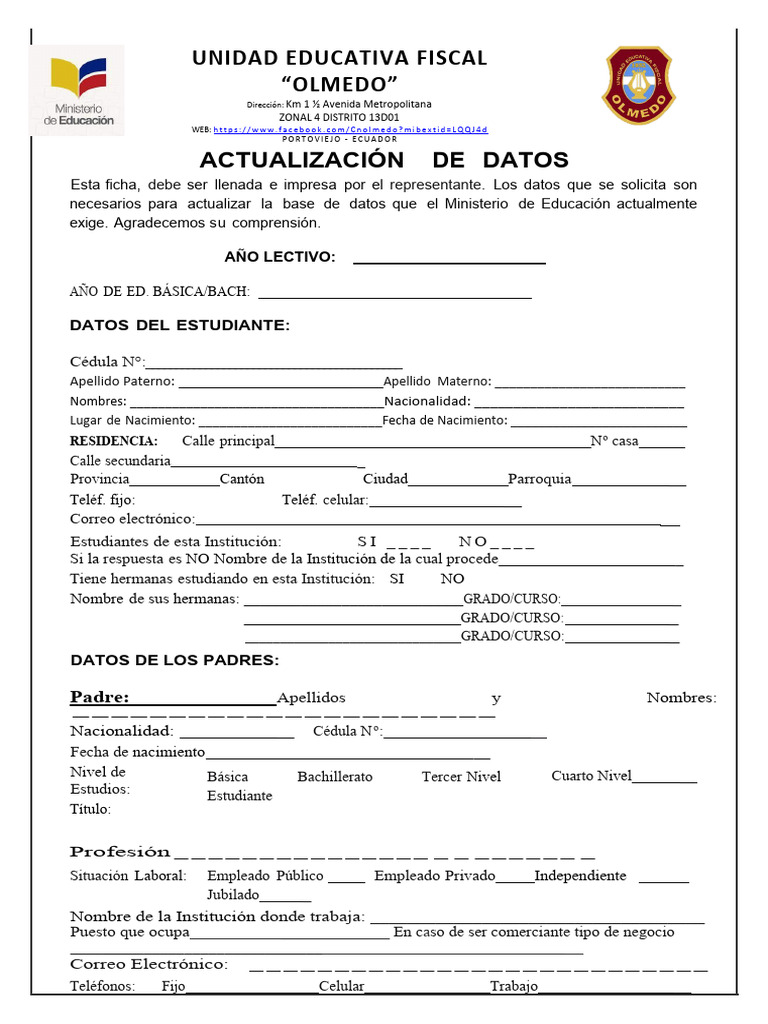 Ficha De Actualizacion De Datos Pdf
