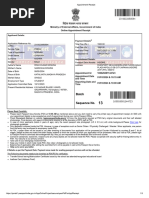 Passport Appointment Receipt