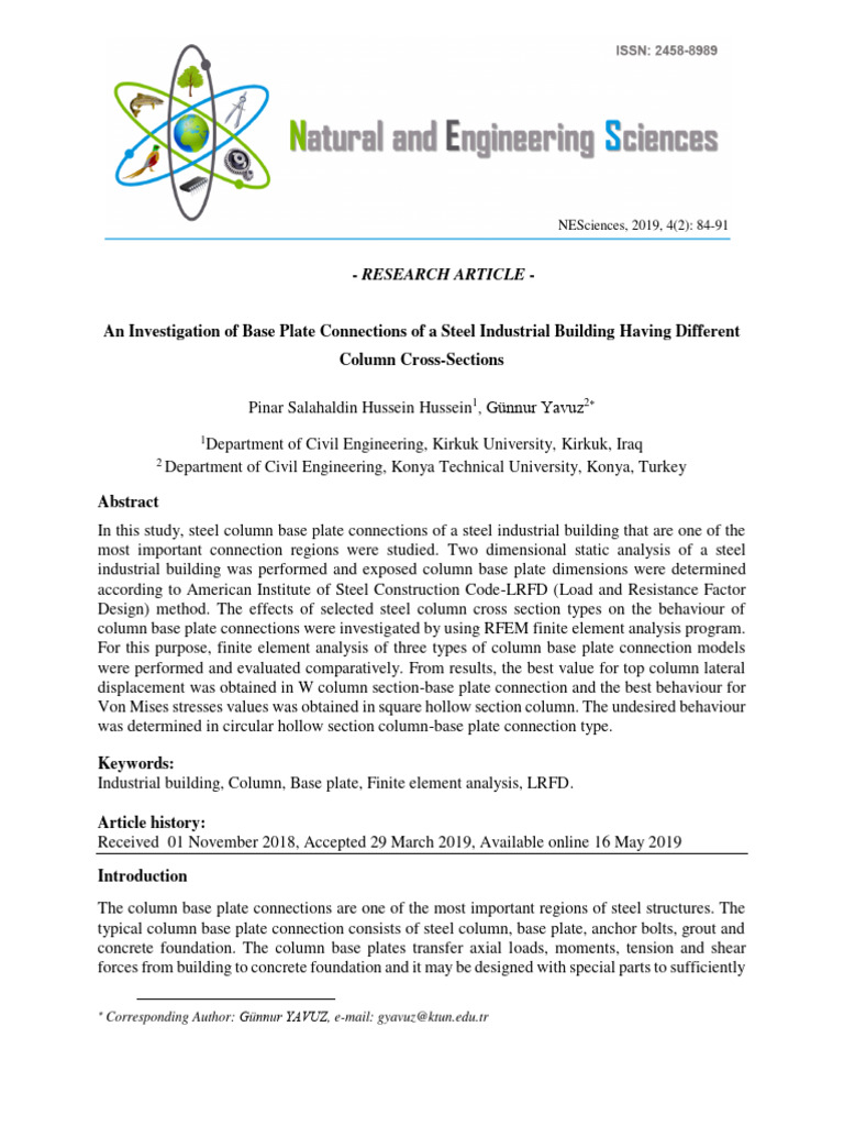 Steel Base Plate Connection Analysis | PDF | Column | Mechanical ...