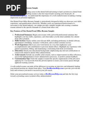 Dental Front Office Resume Sample