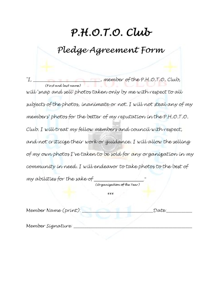 Pledge Agreement Form PDF