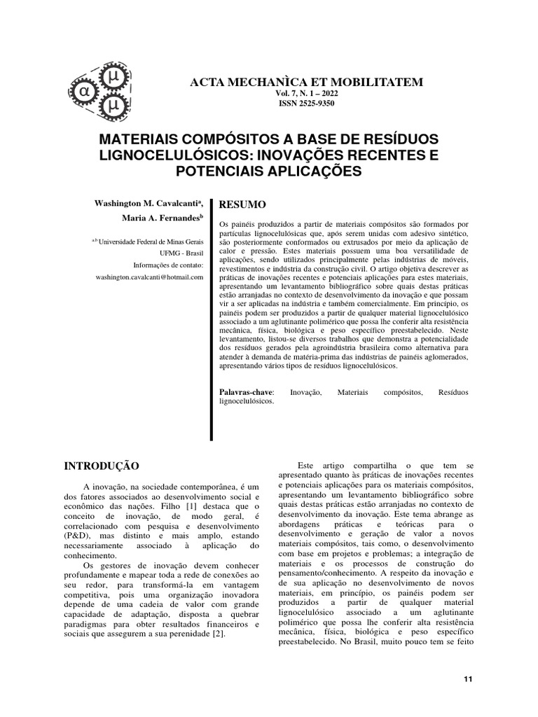 Materiais Compósitos A Base de Resíduos Lignocelulósicos: Inovações ...