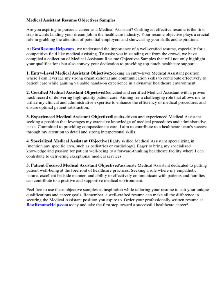 Medical Assistant Resume Objectives - 1716144640