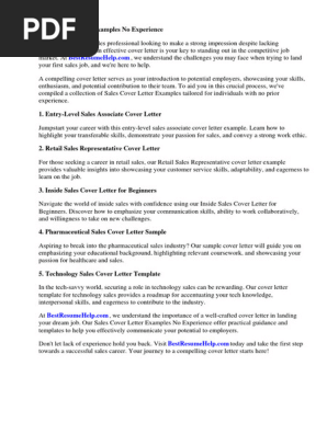 Sales Cover Letter Examples No Experience