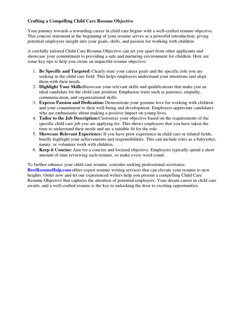 Child Care Resume Objective PDF Child Care Résumé