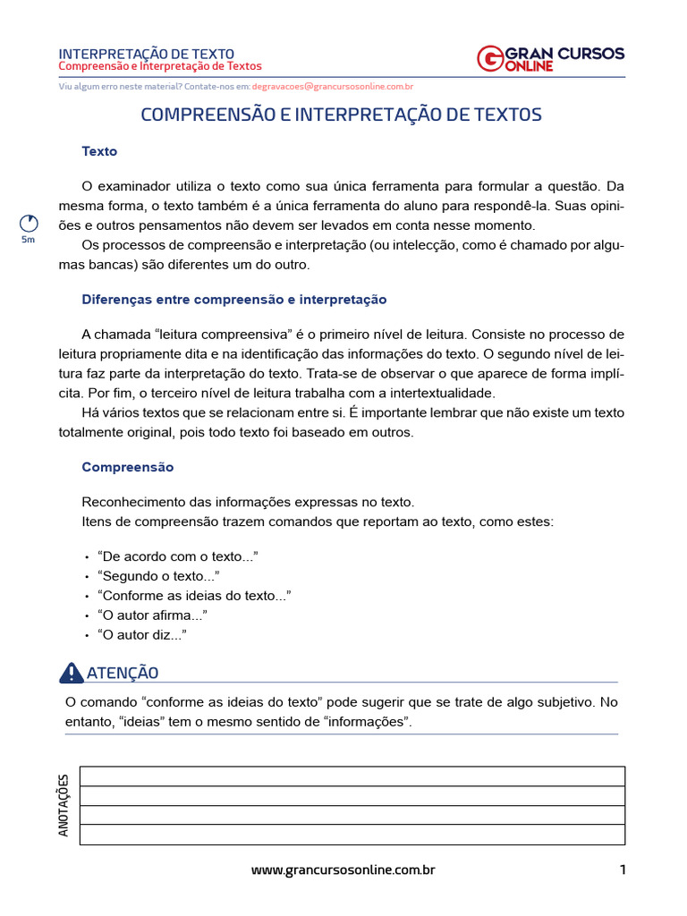 Compreensão e Interpretação de Textos | PDF | Interpretação linguística ...
