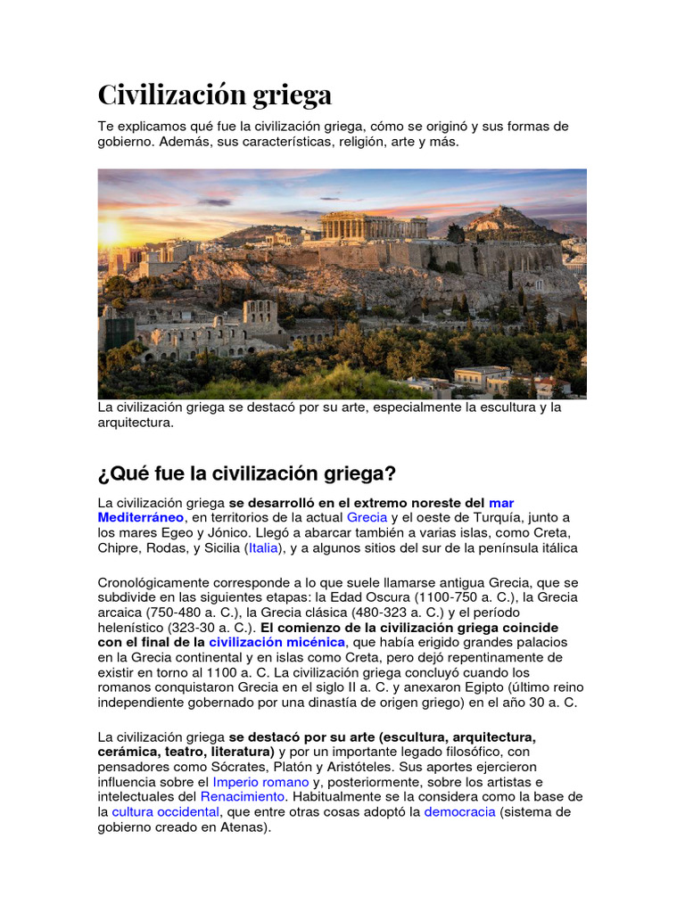Resumen de la civilización griega | PDF | Antigua Grecia | Mitología griega