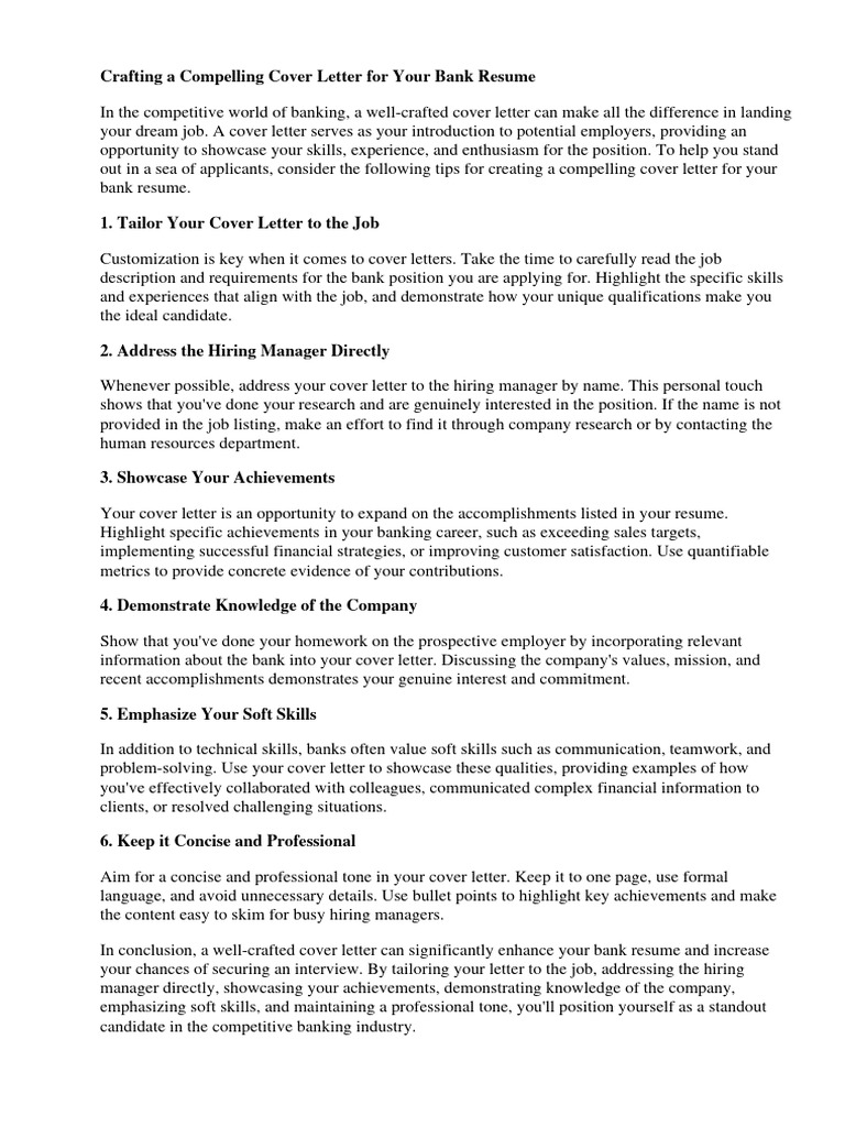 Cover Letter For Bank Resume | PDF | Résumé | Banks