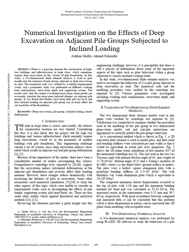 Numerical Investigation On The Effects of Deep Excavation On Adjacent ...