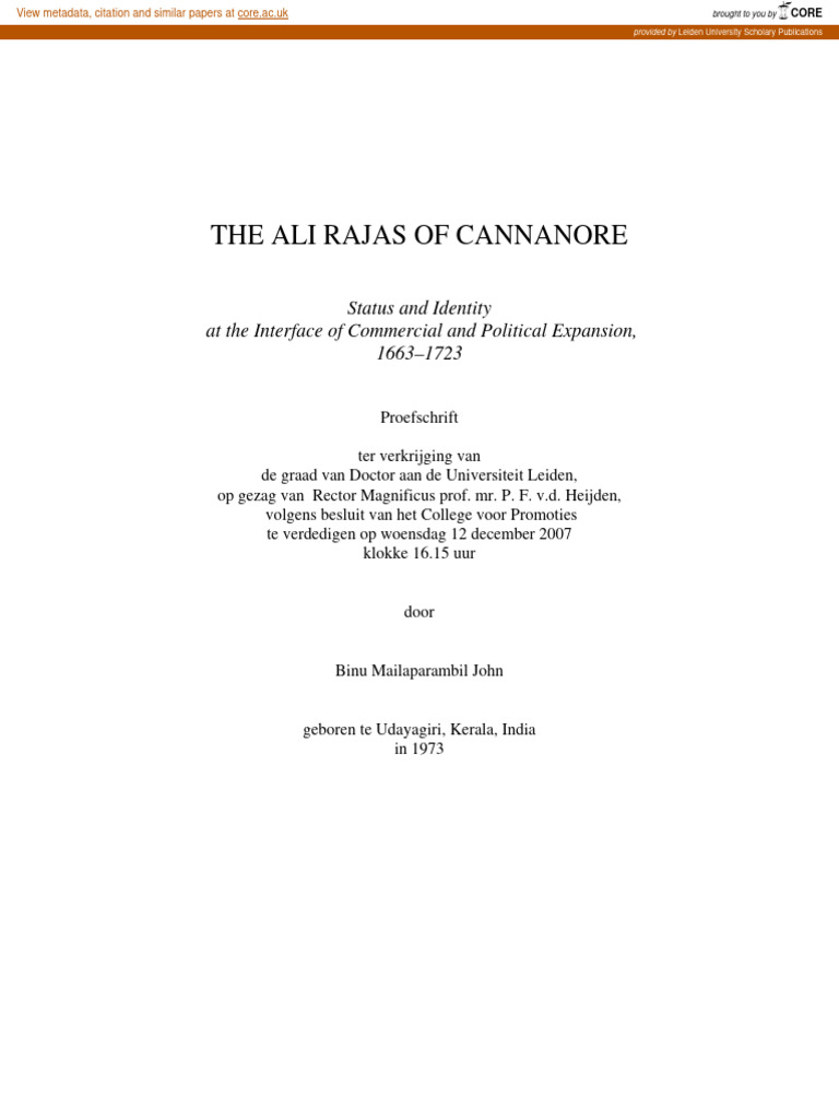The Ali Rajas of Cannanore Status and Id | PDF