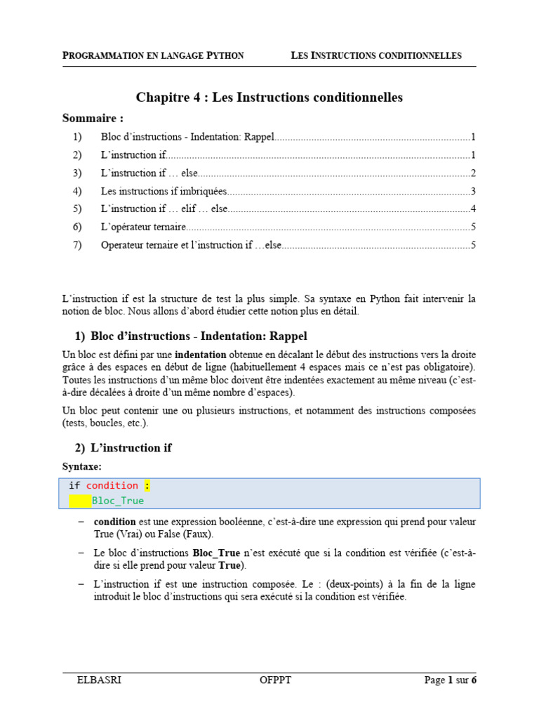 Instructions conditionnelles en Python | PDF | Structure de contrôle ...