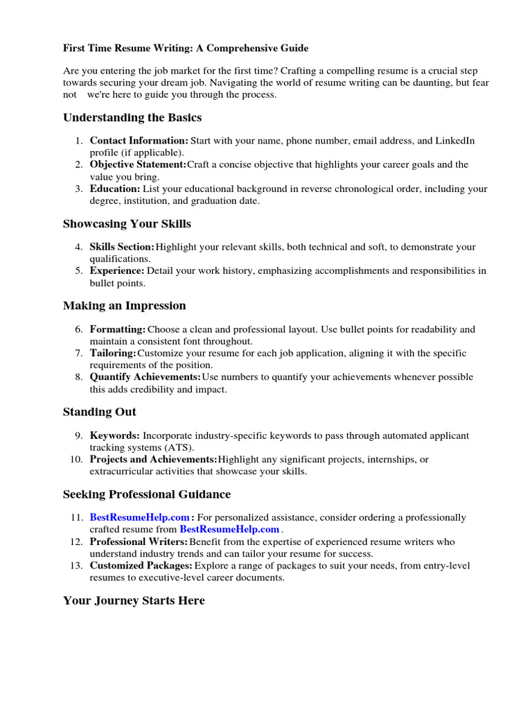 First Time Resume Template PDF Résumé