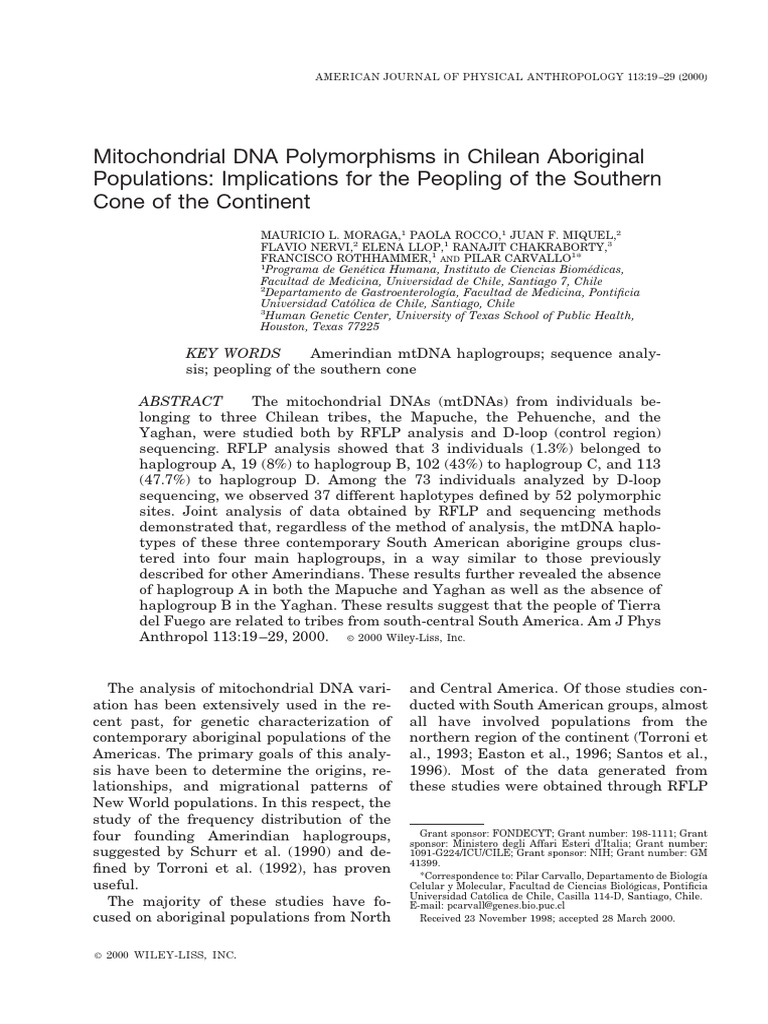 Mitochondrial DNA Polymorphisms in Chile | PDF | Mitochondrial Dna ...
