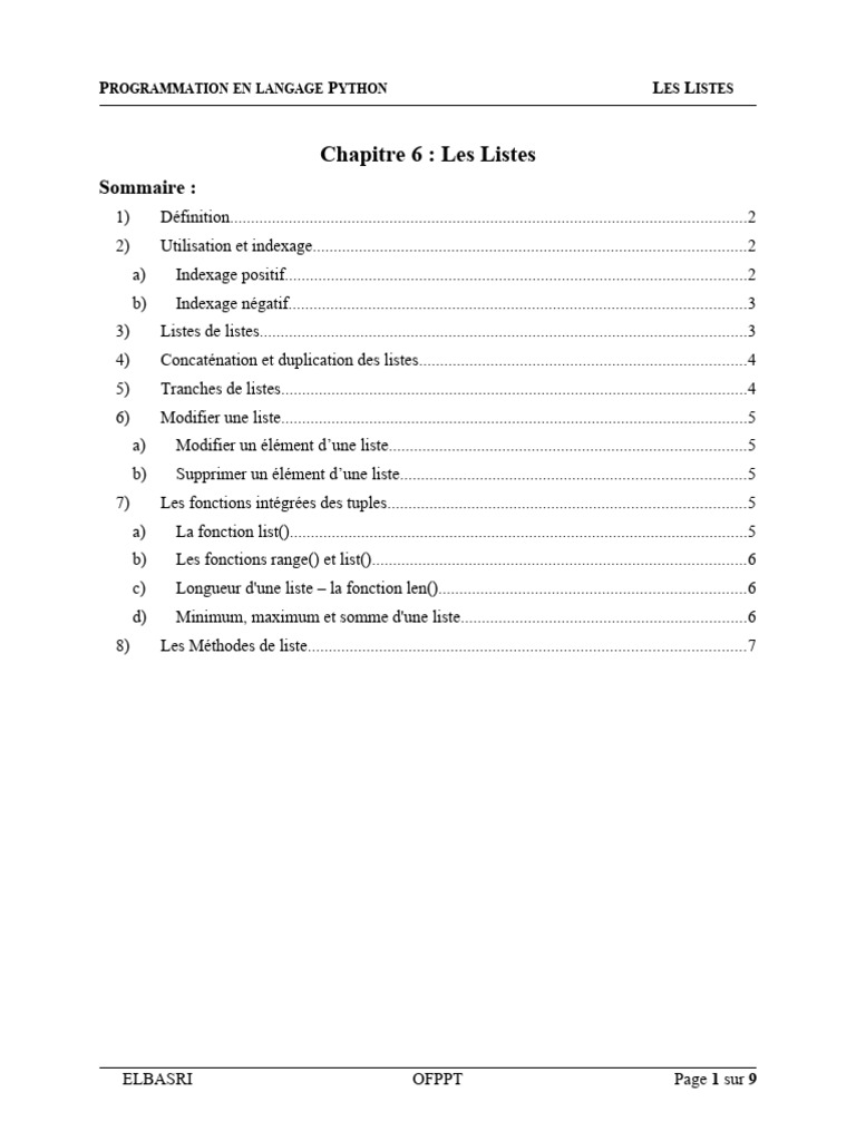 Fonctionnalités des listes en Python | PDF | Programmation informatique ...