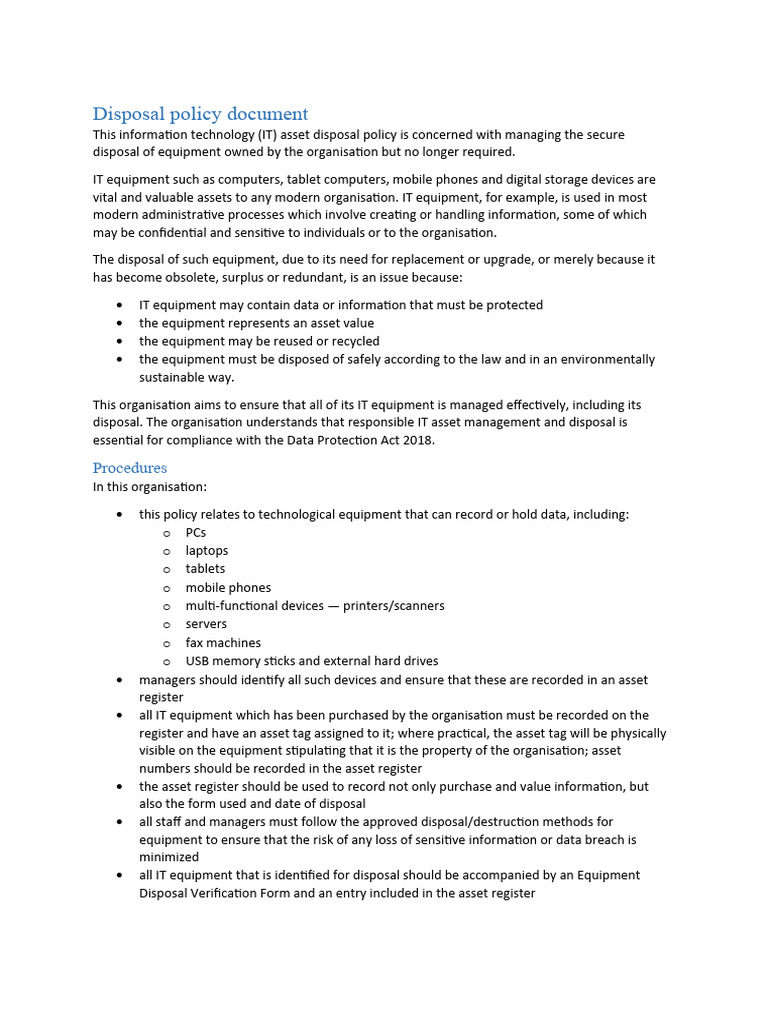 IT Asset Disposal Policy Overview | PDF | Waste | Waste Management