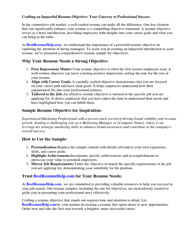 Crafting a Winning Resume Objective | PDF | Résumé | Marketing
