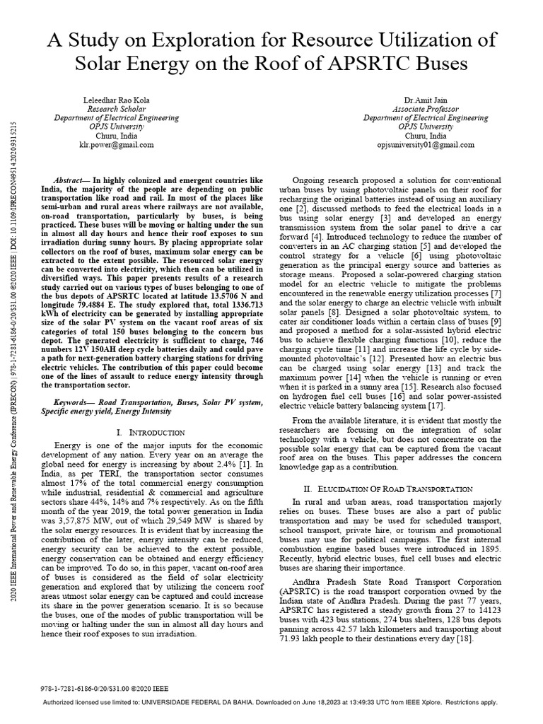 Solar Energy Utilization on APSRTC Buses | PDF | Solar Power ...