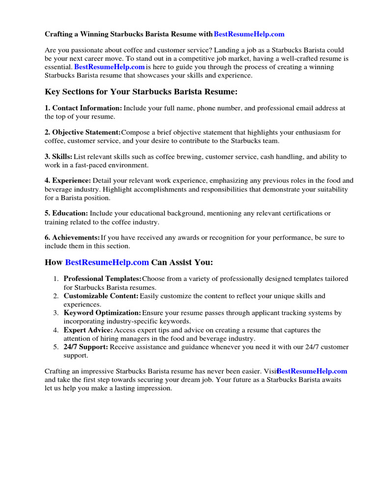 Starbucks Barista Resume PDF - 1710909948