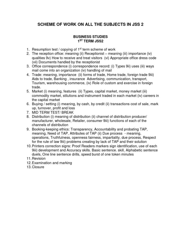 JSS2 First Term Scheme of Work | PDF | Agriculture | Evaporation