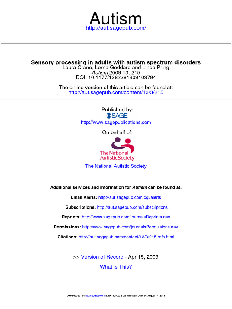 Sensory Processing in Adults | PDF | Autism Spectrum | Asperger Syndrome