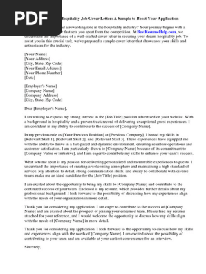 Hospitality Job Cover Letter Sample