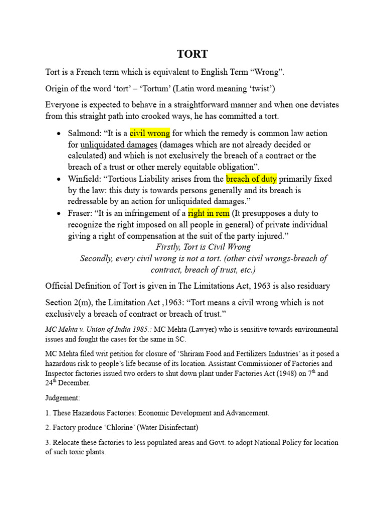 Law of Torts | Download Free PDF | Tort | Legal Liability