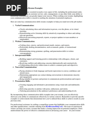 Communication Skills Resume Example