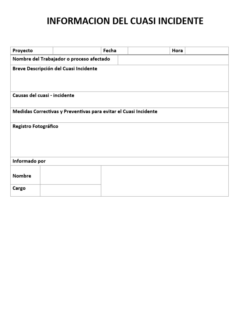 Informe Cuasi Incidentes | PDF