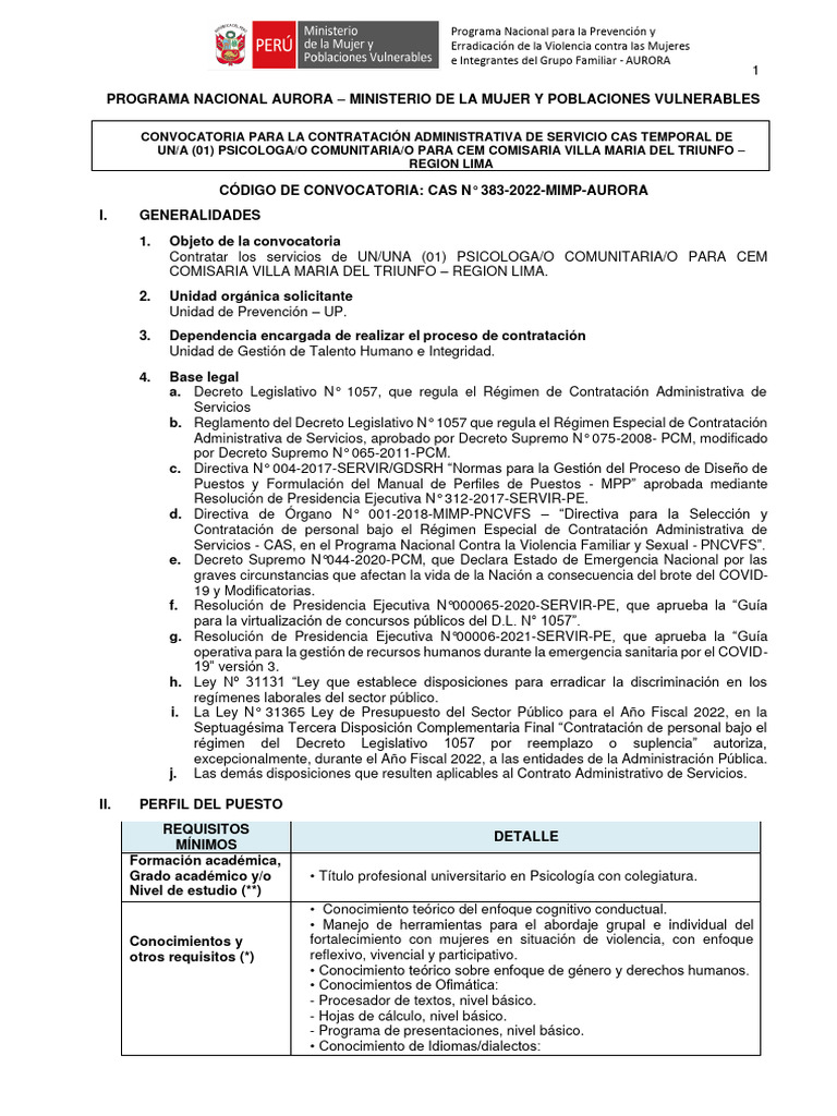 Convocatoria Psicólogo/a Comunitario/a AURORA | PDF