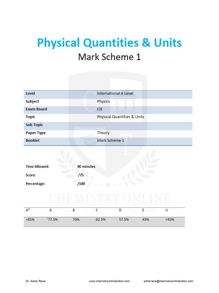 Physics Mark Scheme: Physical Quantities | PDF | Physics | Physical ...