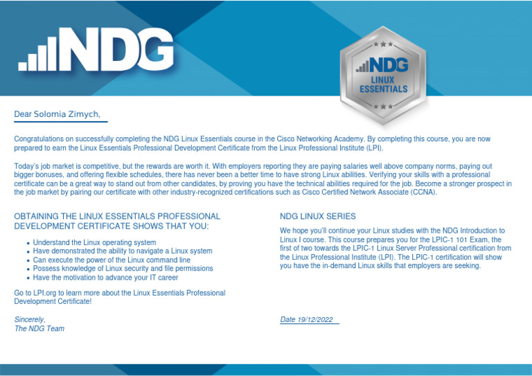Linux Essentials Certificate Completion | PDF