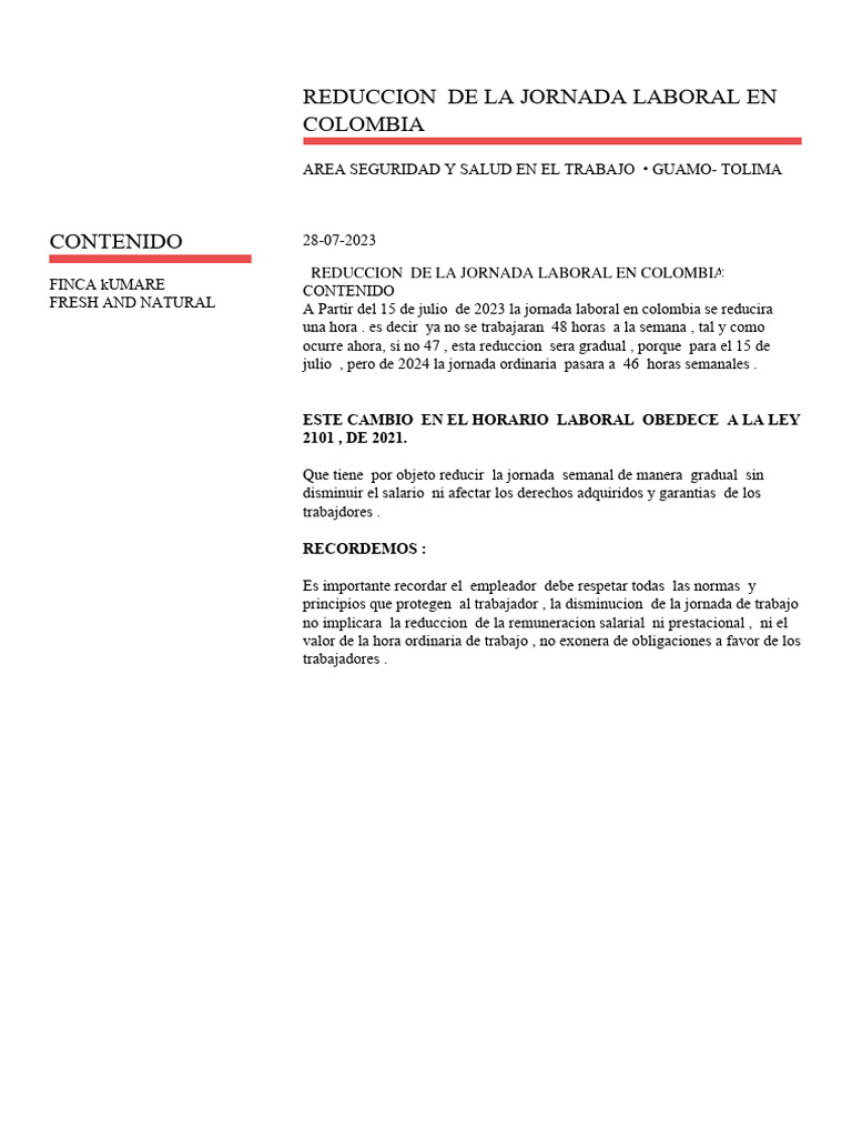 Socializacionn reduccion jornada laboral Finca villa KUMARE PDF