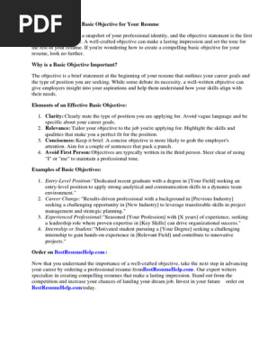 Basic Objective for Resume
