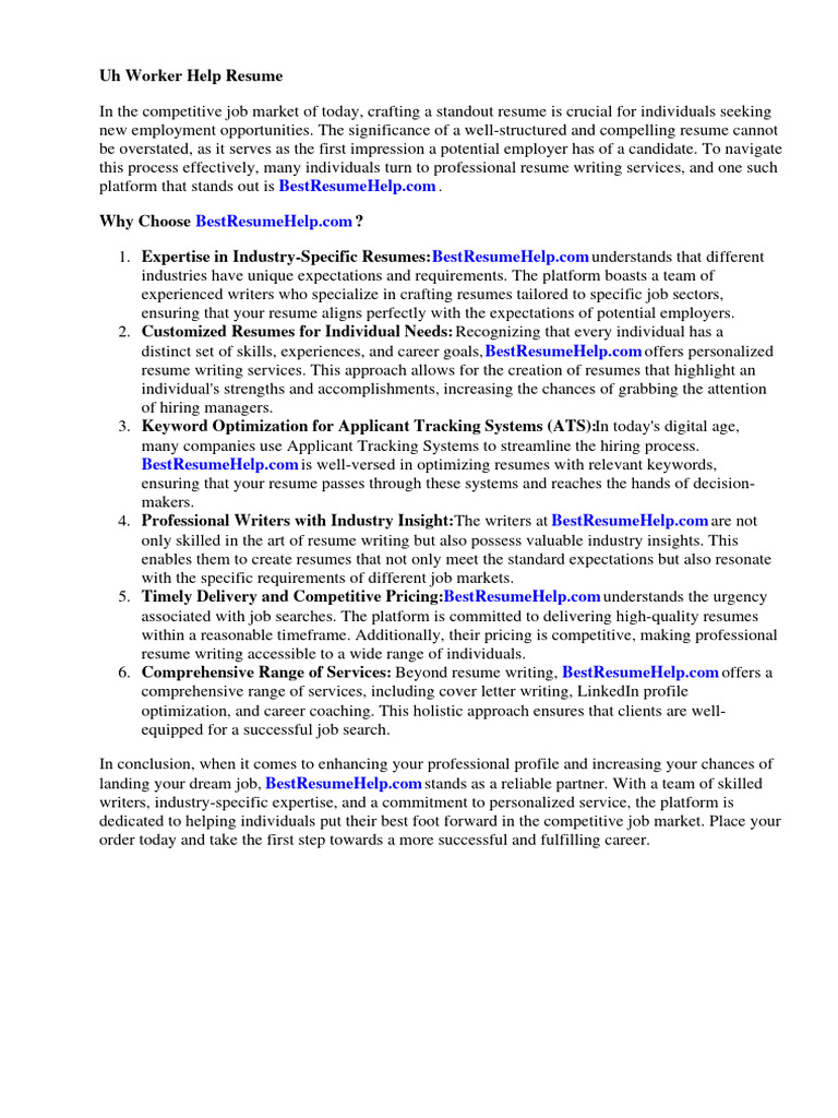 Uh Worker Help Resume PDF Résumé Information