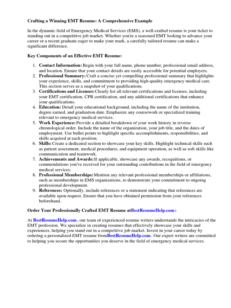 Emt Resume Example PDF Emergency - 1721435491