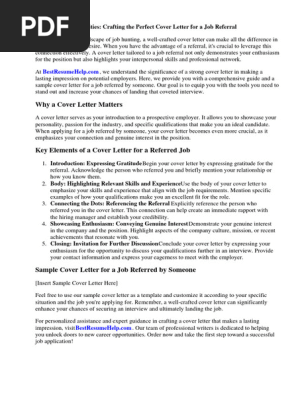 Sample Cover Letter for Job Referred by Someone