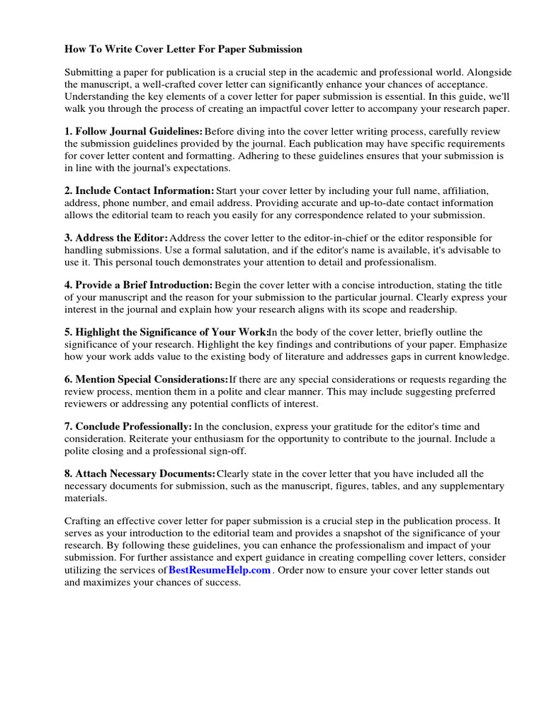 How To Write Cover Letter For Paper Submission PDF Academic Journal
