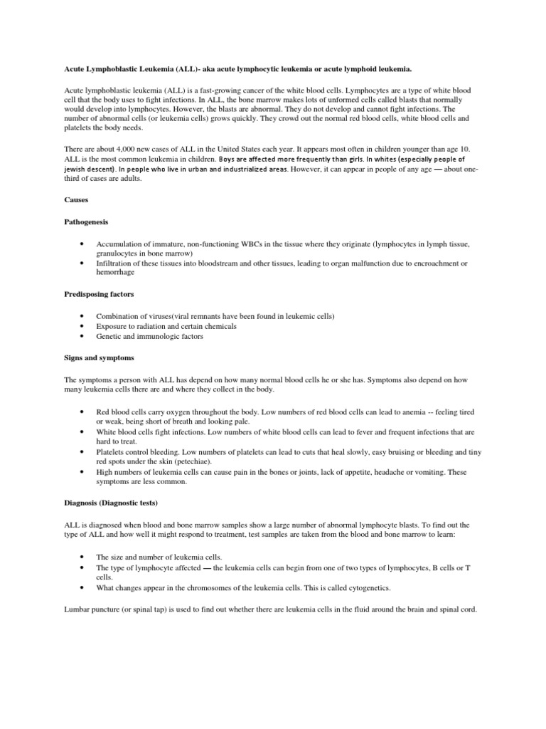 A Comprehensive Overview Of Acute Lymphoblastic Leukemia Causes