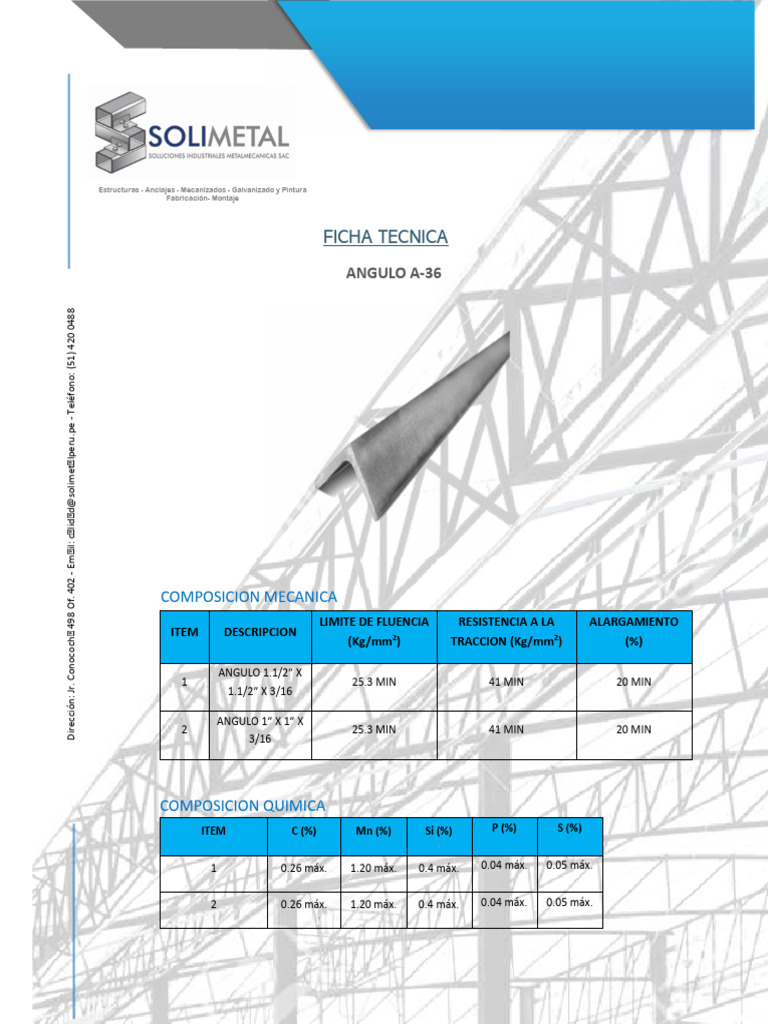 Ficha Técnica de Ángulos A-36 | PDF