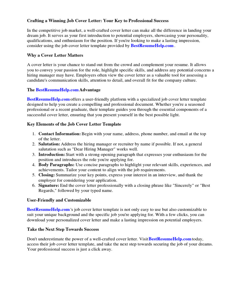 Job Cover Letter Templates For Microsoft Word | Download Free PDF