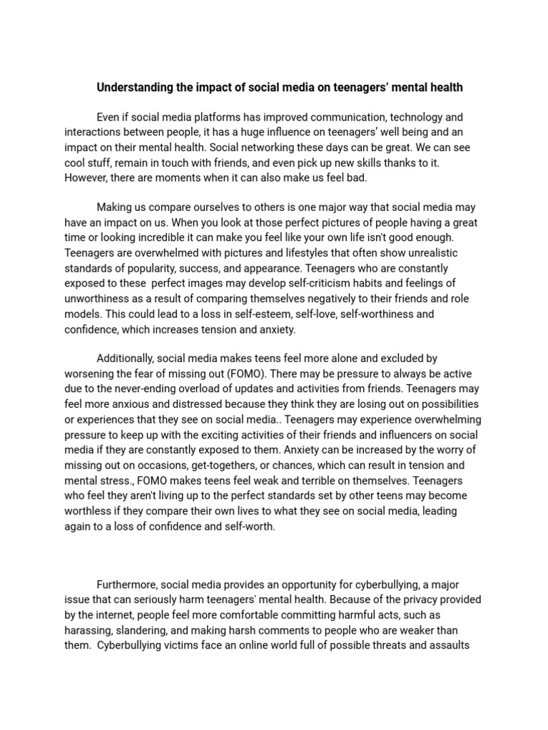 Social Media Effect On Teenagers | PDF | Cyberbullying | Adolescence
