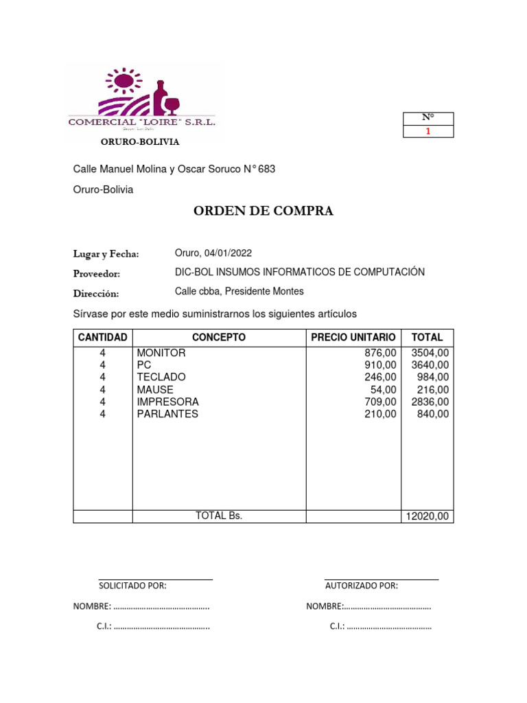 Orden de Compra | PDF | Equipo de oficina | Informática