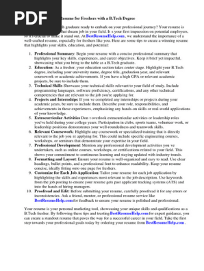 Resume for Freshers B Tech Mechanical