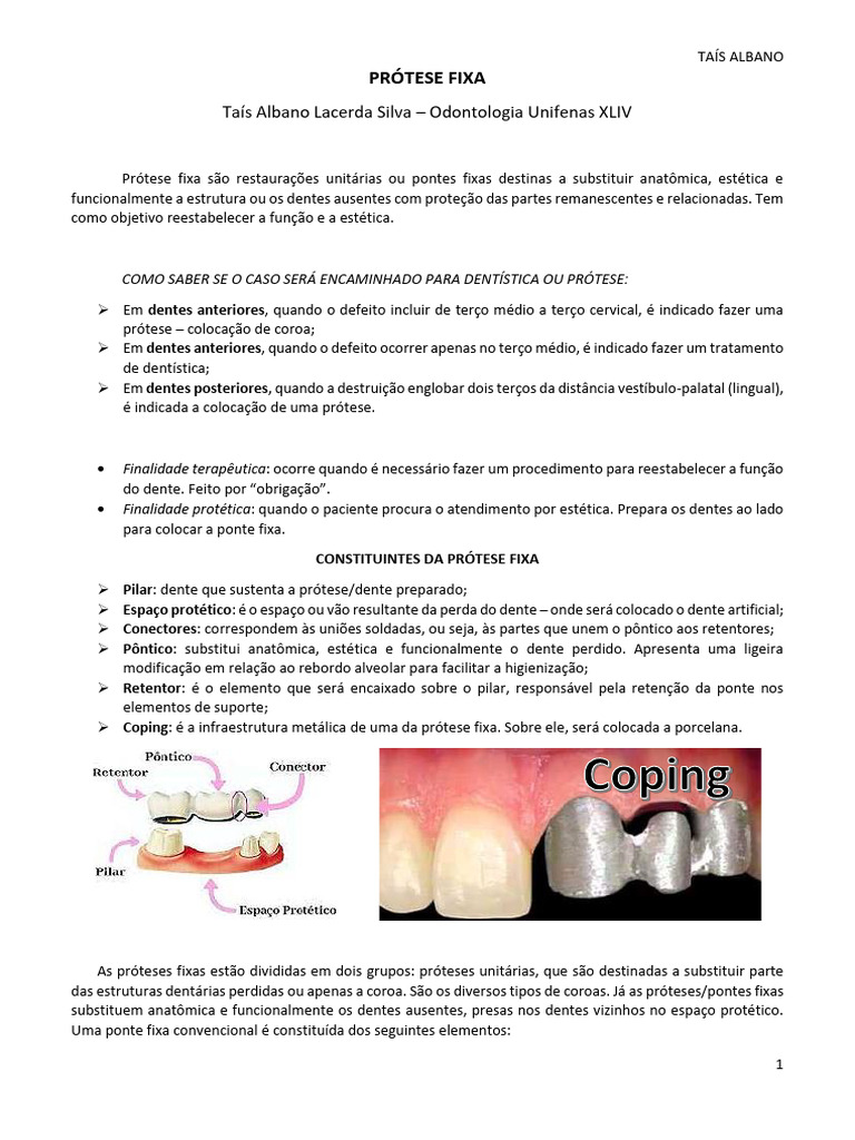 Apostila de Prótese | PDF | Dente | Prótese